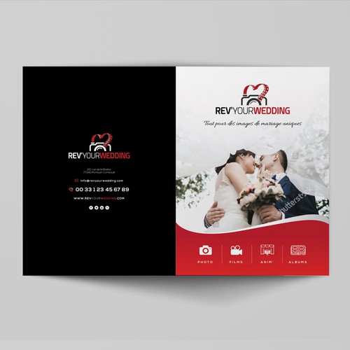 Photographer design with the title 'REV'YOUR WEDDING - Photo | Film | Anim' | Album - Create a BROCHURE Services and Products.'