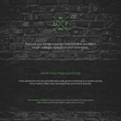 Brick design with the title 'Landing Page & Logo Design for Secret Society Themed Reality Puzzle Game Event'