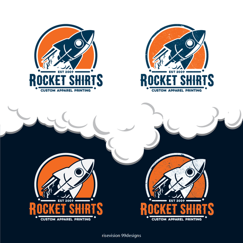 Rocket logo with the title 'Logo Designs ROCKET SHIRTS custom printed t-shirts '