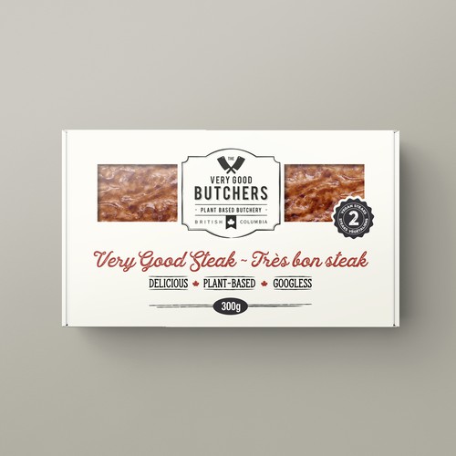 Vegan food packaging with the title 'Artisanal Plant-Based Meat Alternative (Steak)'