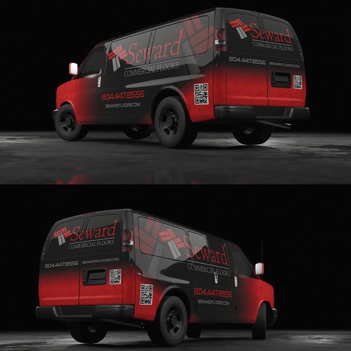 Vehicle graphic design with the title 'Van Wrap for Seward commercial floors'