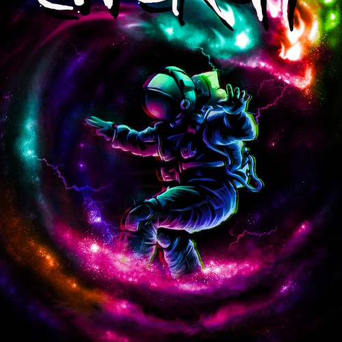 Astronaut t-shirt with the title 'SURF THE ENERGY'