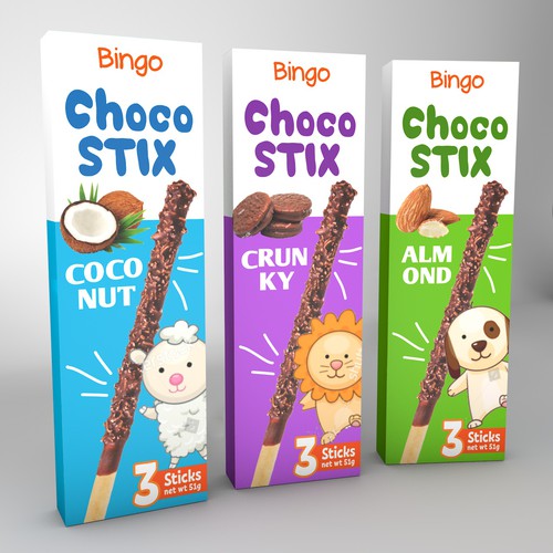 Fun packaging with the title 'Playful package design concept for Choco Stix'