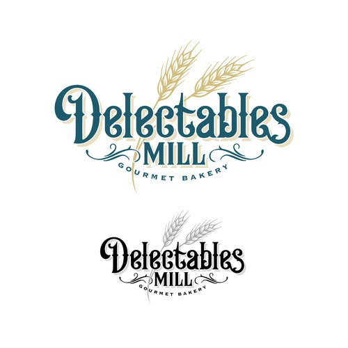 Gourmet brand with the title 'Delectables Mill Bakery Logo'
