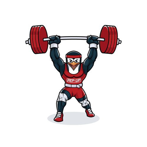 Sports artwork with the title 'Cartoon Penguin Lifting'