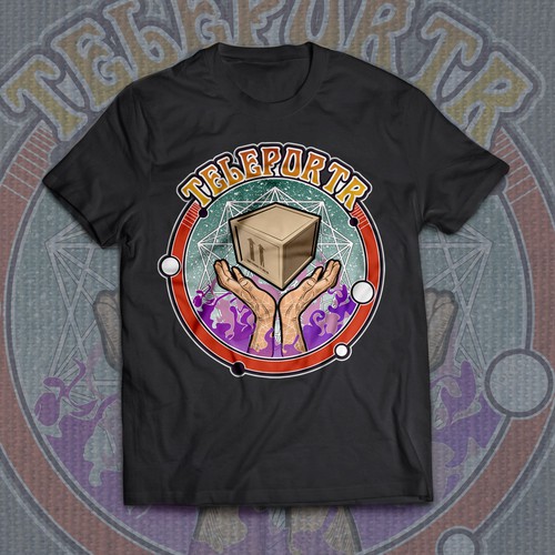 Colorful t-shirt with the title 'Tshirt design for "teleportr"'