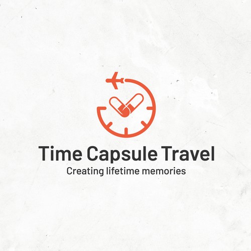 Pill logo with the title 'Time Capsule Travel '