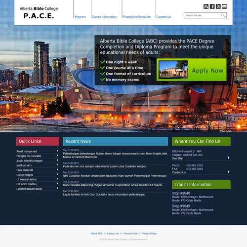 School website with the title 'Website design wanted for PACE  Degree Completion Program'