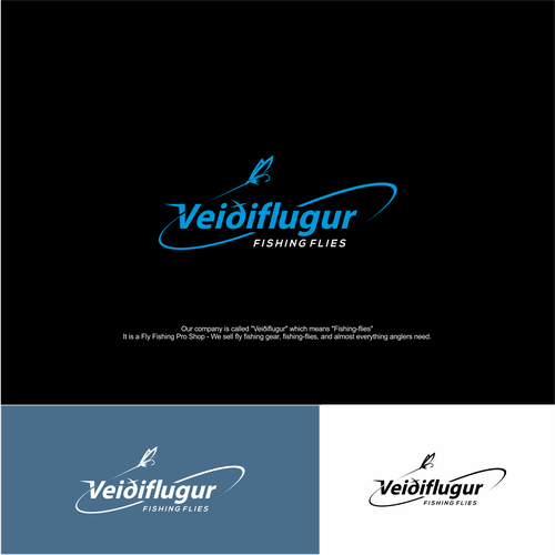 Fishing logo with the title 'Logo concept for veidflugur fishing flies.'