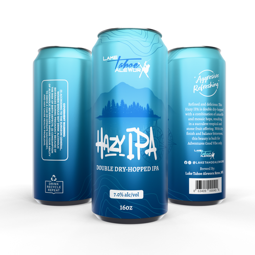 Beer can design with the title 'Beer Can lake tahoe'