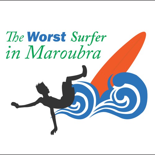 Surfboard logo with the title 'Logo for saturical and fun surfing company in Maroubra.'