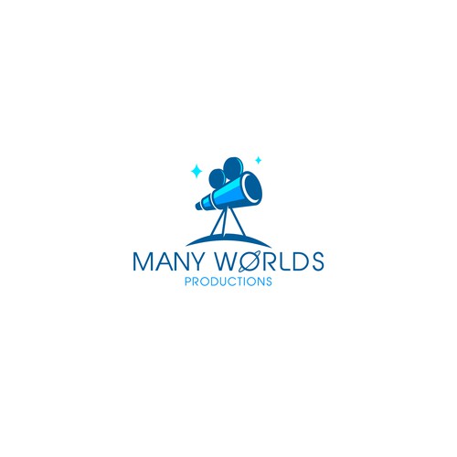 Telescope logo with the title 'MANY WORLDS logo'