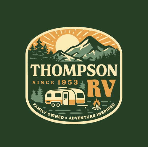 Camping design with the title 'Thompson RV logo'