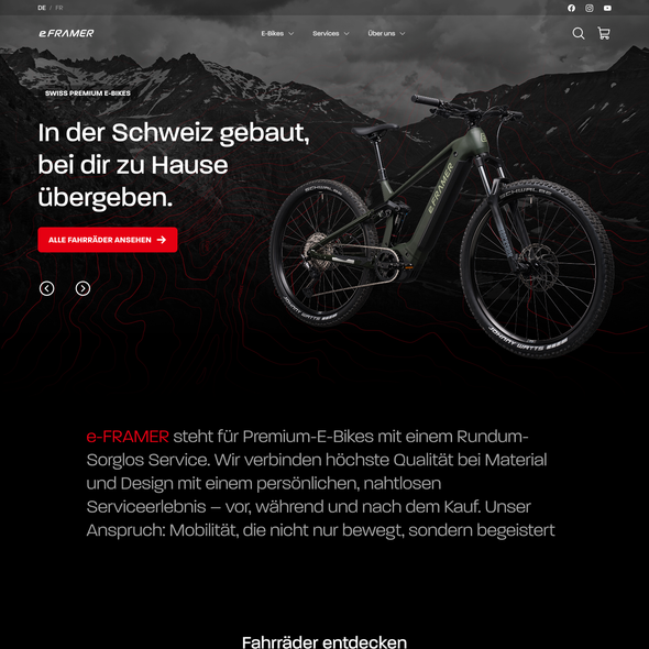 Dark website with the title 'Landing Page for an E-Bike Company in Switzerland'