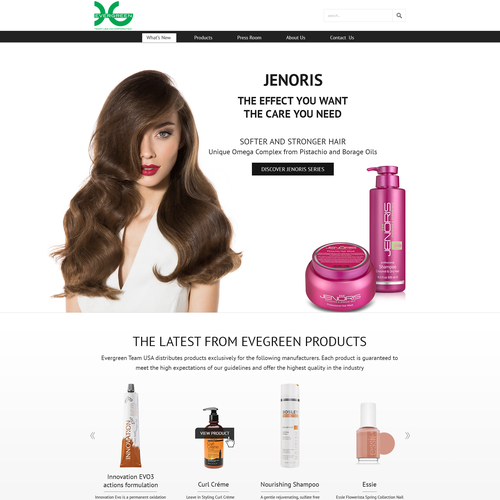 Cosmetics website with the title 'Evergreen'