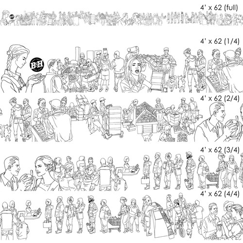 Wall artwork with the title 'Long Mural Illustration'