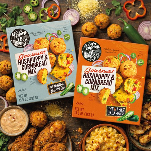 Packaging with the title 'Packaging Design for Authentic Hushpuppy Mix'