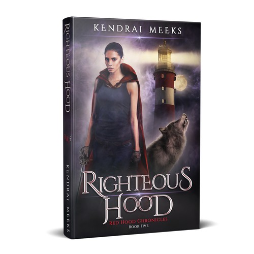 Wolf book cover with the title 'Righteous Hood – 5th book in the Red hood Chronicles series'