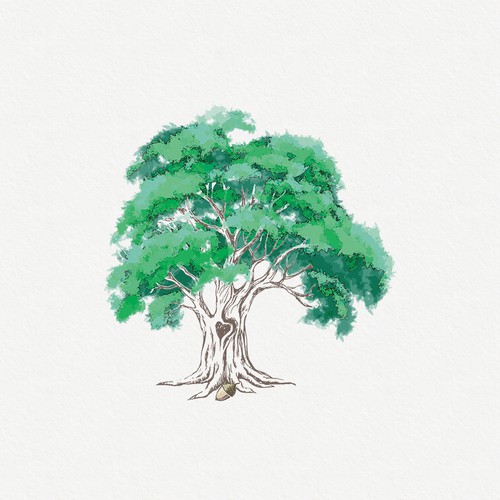 Psychotherapy logo with the title 'Emotionally evocative illustration of Oak Tree that starts the healing process'