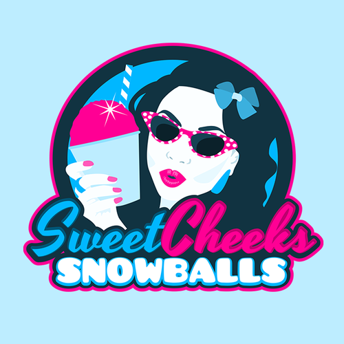 Snow logo with the title 'Fun, sweet, ice-cold, vintage logo for shaved ice biz'