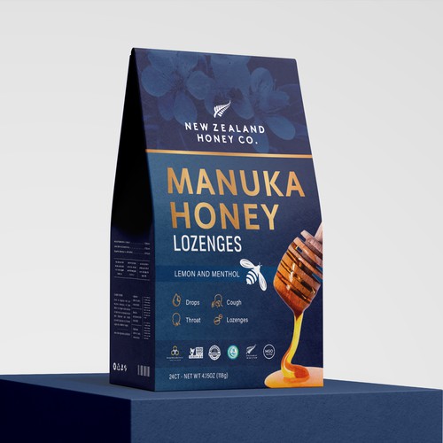 Paper bag packaging with the title 'Manuka Honey Lozenges packaging design'