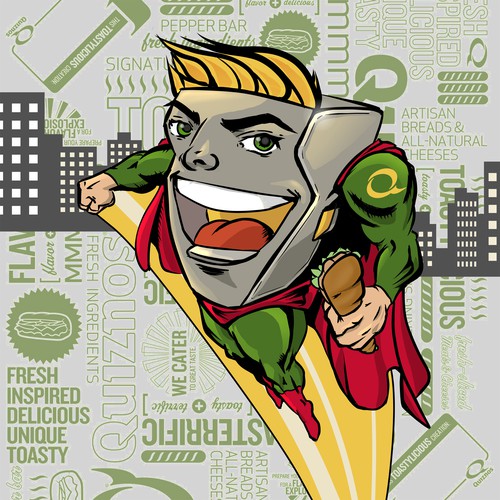 Calendar illustration with the title 'Create a Superhero for Quiznos- Awarding 15 Winning Designs'
