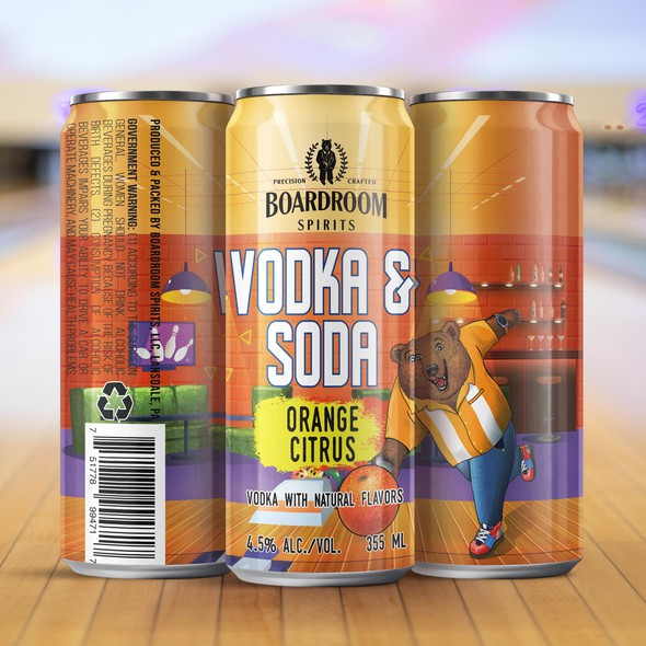 Label with the title 'Bowling theme for canned RDT cocktail '