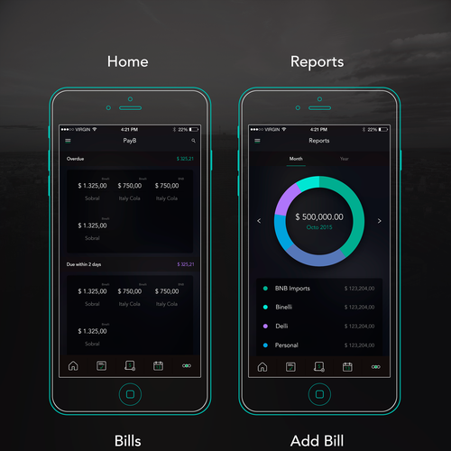 Organizer design with the title 'Bill organizer app'