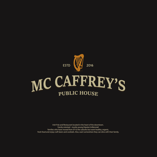 Harp logo with the title 'Irish pub- Mc Caffrey's'
