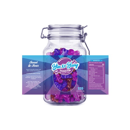 Purple label with the title 'Label design'