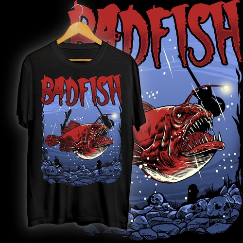 Festival t-shirt with the title 'Badfish illustration design merchandise'
