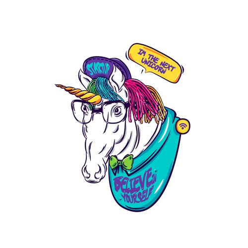 Marketing illustration with the title 'Startup Unicorn'