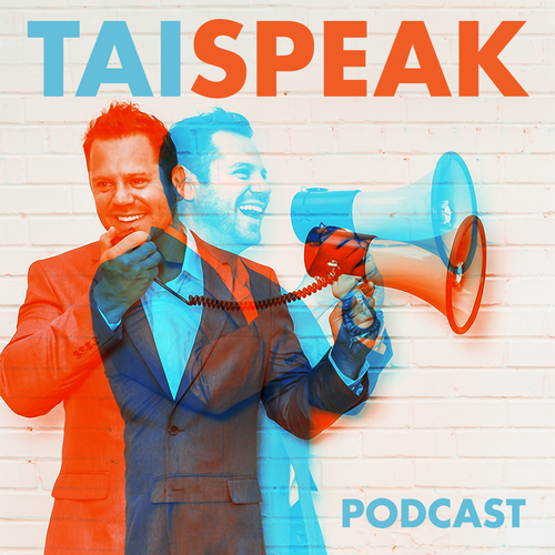 ITunes design with the title 'TAISPEAK Podcast Cover'