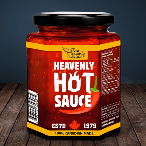 Sauce packaging with the title 'Bold clear label for hot sauce'