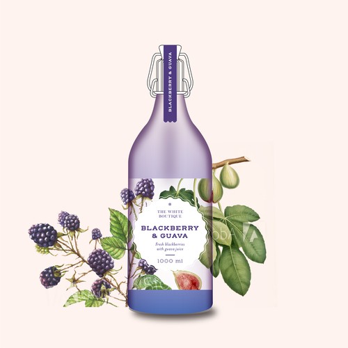 Juice label with the title 'TWB Drinks Branding'