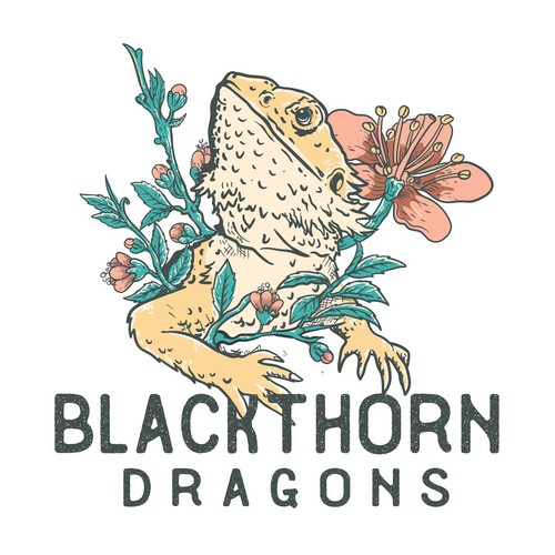 Botanical logo with the title 'blackthorn dragons'