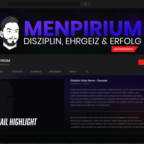 2-dimensional design with the title 'Youtube Banner for a Masculine Channel'