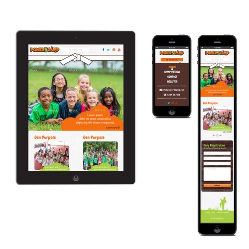 Fun website with the title 'Power 5 Summer Day Camp website design'