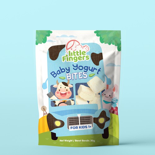 Snack packaging with the title 'Baby Yogurt Bites'