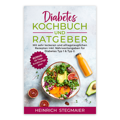 Paperback book cover with the title 'Diabetes type 1 & type 2 guide and cookbook cover'