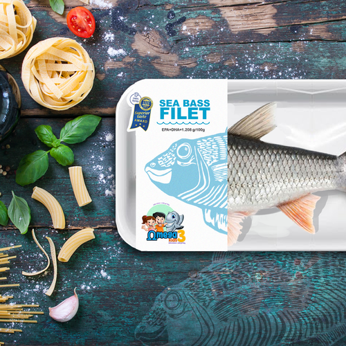 Filter design with the title 'Sea Bass Filet omega3 kids'