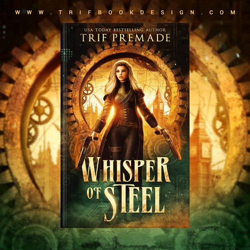 Steampunk book cover with the title 'Book Cover Design Trifbookdesign'
