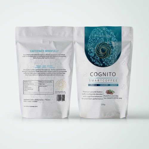 Pouch design with the title 'Functional Coffee Company Requires Design for Coffee Pouch'