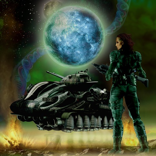 Futuristic book cover with the title 'Sci-fi fantasy art'