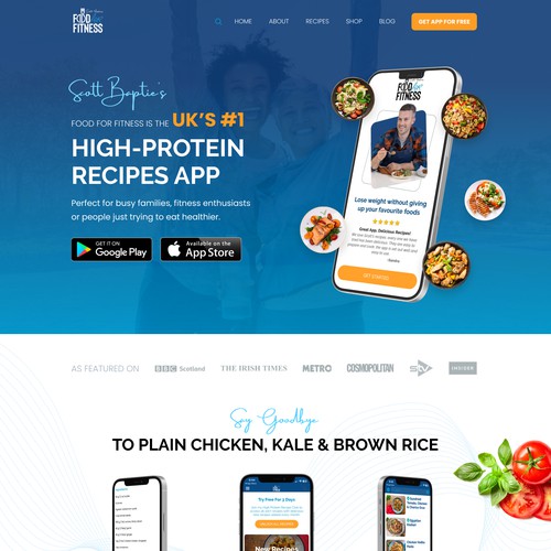 Recipe design with the title 'Food For Fitness - Website Design'