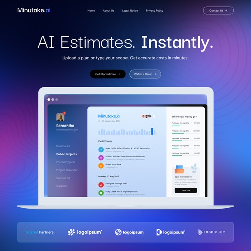 Artificial intelligence website with the title 'Minutake - AI '