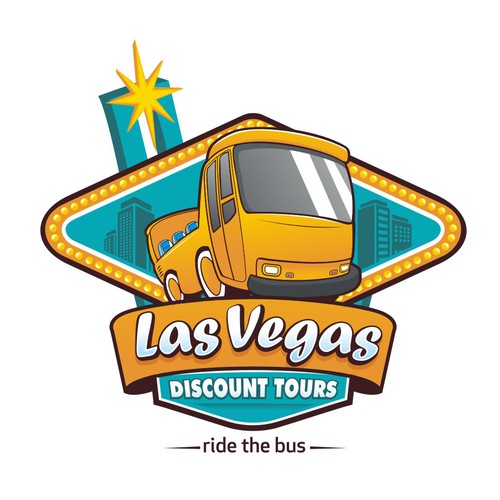 Tour design with the title 'Las Vegas Discount Tour Bus'