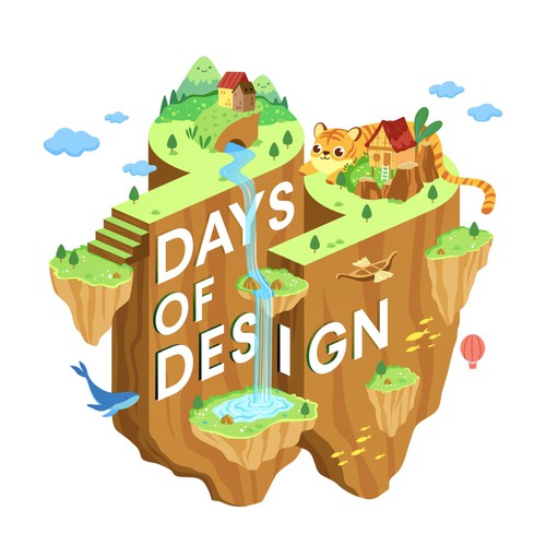 Perspective design with the title '99 Days of Design Island'