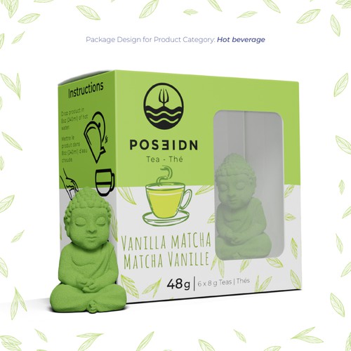 Matcha packaging with the title 'Packaging Design for POSEIDN'