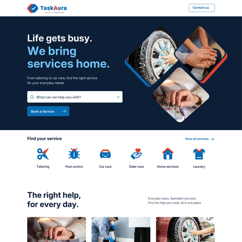Design with the title 'Modern Landing Page Design for TaskAura – Doorstep Services Brand'